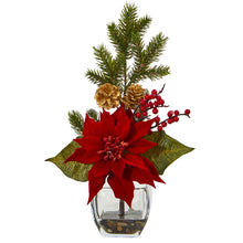 Load image into Gallery viewer, Poinsettia, Berry and Pine Artificial Arrangement in Vase