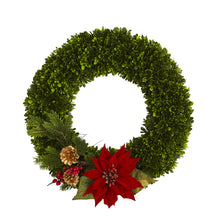 Load image into Gallery viewer, 18" Tea Leaf, Poinsettia and Pine Artificial Wreath