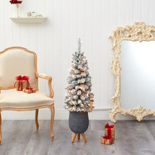 Load image into Gallery viewer, 3.5' Flocked Pencil Artificial Christmas Tree w/ 50 Clear Lights & 132 Bendable