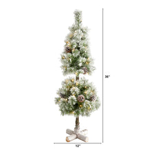 Load image into Gallery viewer, 3' Flocked Artificial Christmas Tree Topiary with 50 Warm White LED Lights