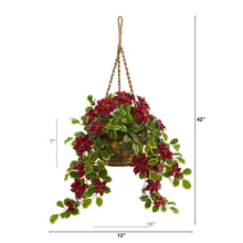 Load image into Gallery viewer, 3.5' Poinsettia and Variegated Holly Artificial Plant in Hanging Basket
