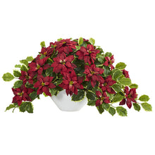 Load image into Gallery viewer, 20" Poinsettia and Variegated Holly Artificial Plant in Oval White Planter