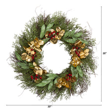 Load image into Gallery viewer, 20" Cedar, Ruscus, Berries and Golden Eucalyptus Artificial Wreath