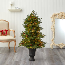 Load image into Gallery viewer, 4.5' Yukon Mountain Fir Artificial Christmas Tree w/ 100 Clear Lights, Pine Cone