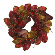 Load image into Gallery viewer, 24" Harvest Magnolia Leaf and Berries Artificial Wreath