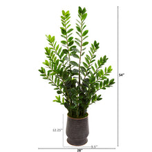 Load image into Gallery viewer, 4.5' Zamioculcas Artificial Plant in Ribbed Metal Planter