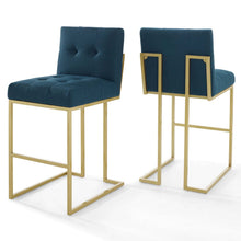 Load image into Gallery viewer, Privy Gold Stainless Steel Upholstered Fabric Bar Stool Set of 2 by Modway