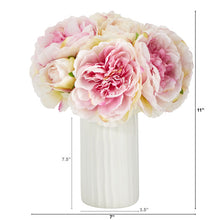 Load image into Gallery viewer, 11" Peony Bouquet Artificial Arrangement in White Vase