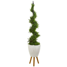 Load image into Gallery viewer, 6' Cypress Artificial Spiral Topiary Tree in White Planter with Stand