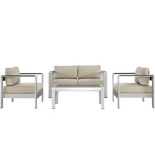 Load image into Gallery viewer, Shore 4 Piece Outdoor Patio Aluminum Sectional Sofa Set by Modway