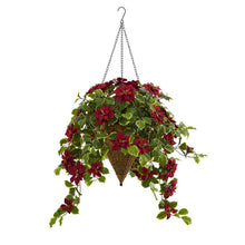 Load image into Gallery viewer, 3.5' Poinsettia and Variegated Holly Artificial Plant in Hanging Cone Basket