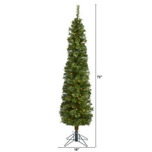 Load image into Gallery viewer, 6' Green Pencil Artificial Christmas Tree with 150 Clear LED Lights