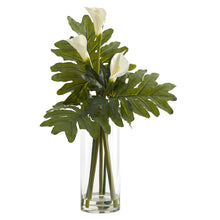 Load image into Gallery viewer, 29" Calla Lily and Philo Artificial Arrangement in Glass Vase