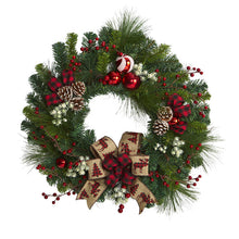 Load image into Gallery viewer, 24" Christmas Pine Artificial Wreath with Pine Cones and Ornaments