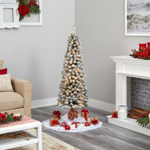 Load image into Gallery viewer, 5' Flocked Pencil Artificial Christmas Tree w/ 200 Clear Lights & 318 Bendable