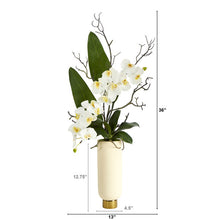 Load image into Gallery viewer, 3' Phalaenopsis Orchid Artificial Arrangement in Cream Vase with Gold Base