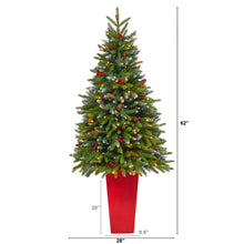 Load image into Gallery viewer, 62' Snow Tipped Portl& Spruce Artificial Christmas Tree w/ Frosted Berries