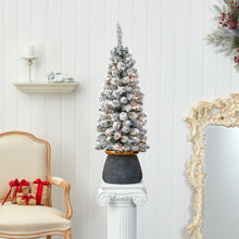 Load image into Gallery viewer, 40' Flocked Pencil Artificial Christmas Tree w/ 50 Clear Lights & 132 Bendable