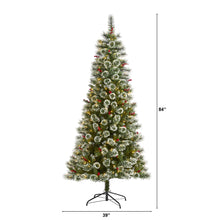Load image into Gallery viewer, 7' Frosted Swiss Pine Artificial Christmas Tree w/ 400 Clear LED Lights & Berrie
