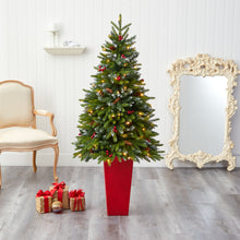 Load image into Gallery viewer, 62' Snow Tipped Portl& Spruce Artificial Christmas Tree w/ Frosted Berries