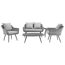 Load image into Gallery viewer, Endeavor 5 Piece Outdoor Patio Wicker Rattan Loveseat Armchair Coffee + Side Table Set by Modway