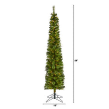 Load image into Gallery viewer, 7' Green Pencil Artificial Christmas Tree with 150 Clear LED Lights