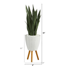 Load image into Gallery viewer, 4' Sansevieria Artificial Plant in White Planter with Stand