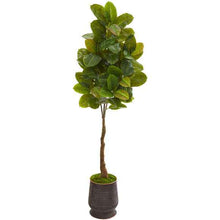Load image into Gallery viewer, 68" Rubber Leaf Artificial Tree in Ribbed Metal Planter (Real Touch)