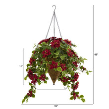 Load image into Gallery viewer, 3.5' Poinsettia and Variegated Holly Artificial Plant in Hanging Cone Basket
