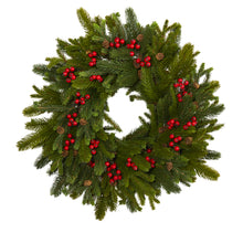 Load image into Gallery viewer, 22" Pine, Pinecone and Berry Artificial Wreath