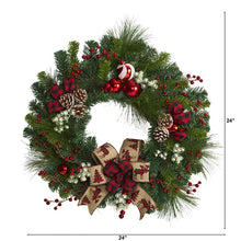 Load image into Gallery viewer, 24" Christmas Pine Artificial Wreath with Pine Cones and Ornaments