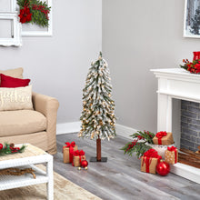 Load image into Gallery viewer, 4' Flocked Gr& Alpine Artificial Christmas Tree w/ 100 Clear Lights