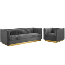 Load image into Gallery viewer, Sanguine Vertical Channel Tufted Upholstered Performance Velvet Sofa and Armchair Set by Modway