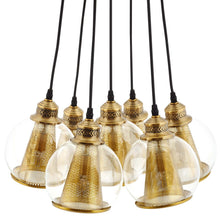 Load image into Gallery viewer, Peak Brass Cone and Glass Globe Cluster Pendant Chandelier by Modway