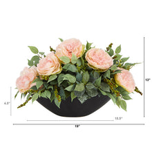 Load image into Gallery viewer, 19" Peony and Mixed Greens Artificial Arrangement in Black Vase