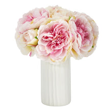 Load image into Gallery viewer, 11" Peony Bouquet Artificial Arrangement in White Vase