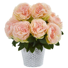 Load image into Gallery viewer, 15" Peony Artificial Arrangement in Embossed White Vase