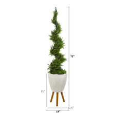 Load image into Gallery viewer, 6' Cypress Artificial Spiral Topiary Tree in White Planter with Stand