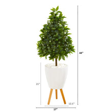 Load image into Gallery viewer, 44" Sweet Bay Cone Topiary Artificial Tree in White Planter with Stand