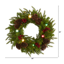 Load image into Gallery viewer, 24" Christmas Artificial Wreath with 50 Multicolored Lights