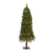 Load image into Gallery viewer, 4' Grand Alpine Artificial Christmas Tree with 100 Clear Lights w/Natural Trunk