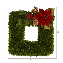 Load image into Gallery viewer, 16" Tea Leaf and Poinsettia Artificial Square Wreath