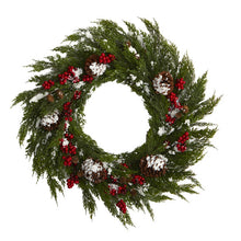 Load image into Gallery viewer, 32'' Cypress with Berries and Pine Cones Artificial Wreath