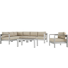 Load image into Gallery viewer, Shore 6 Piece Outdoor Aluminum Sectional Sofa Set in Silver Beige
