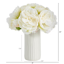 Load image into Gallery viewer, 11" Peony Bouquet Artificial Arrangement in White Vase