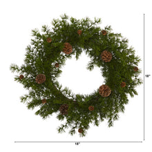 Load image into Gallery viewer, 18" Alpine Pine and Pine Cone Artificial Wreath
