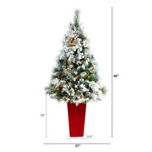 Load image into Gallery viewer, 5' Flocked Oregon Pine Artificial Christmas Tree w/ 100 Clear Lights