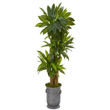 Load image into Gallery viewer, 5' Corn Stalk Dracaena Artificial Plant in Vintage Metal Planter (Real Touch)