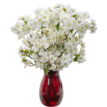 Load image into Gallery viewer, 18" Cherry Blossom Artificial Arrangement in Ruby Vase