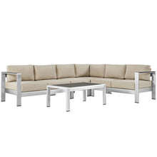 Load image into Gallery viewer, Shore 5 Piece Outdoor Aluminum Sectional Sofa Set in Silver Beige